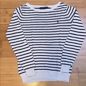 Ralph Lauren Women's Black and White Striped Crewneck Sweater